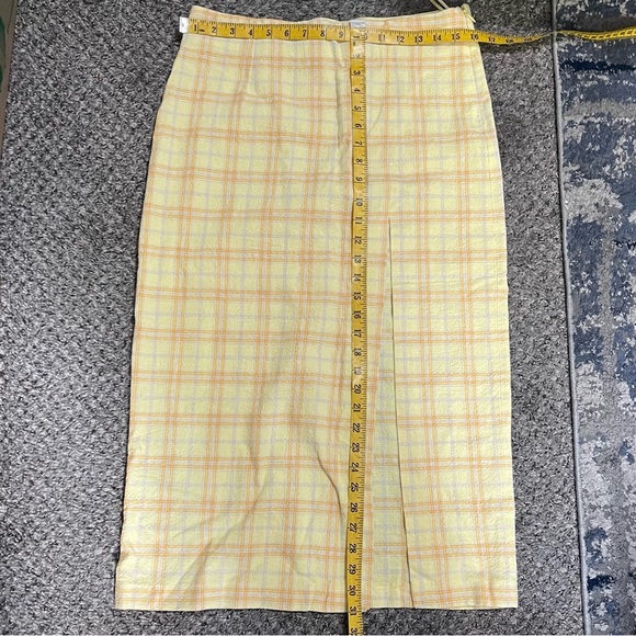 Zara Yellow Plaid Midi Slit Skirt Size L - Picture 7 of 13